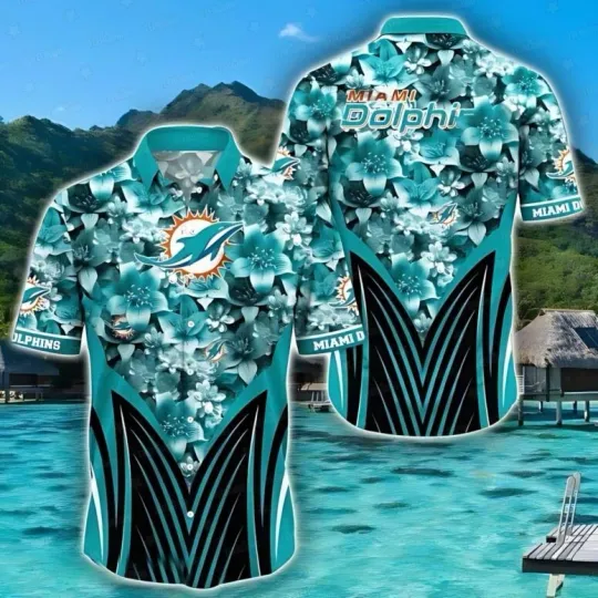 Discover Miami Dophiins Aqua Bloom Hawaiian Shirt, Gift for Fan