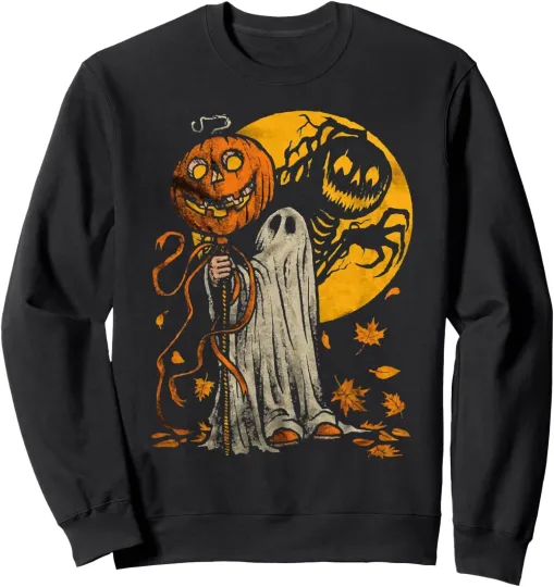 Discover Halloween Pumpkin Ghost Autumn Graphic Crewneck Sweatshirt