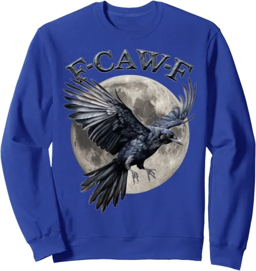 Discover Black Crow F-Caw-F Unisex Crewneck Sweatshirt with Bird and Moon Graphic