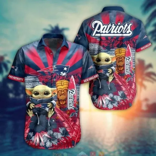 Discover Baby Yoda New England Patriots Flower football Hawaiian Shirt Size S-5XL