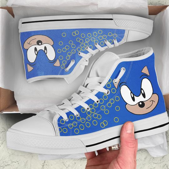 Cartoon Gift Idea Sonic the hedgehog Printed High Top Shoes.