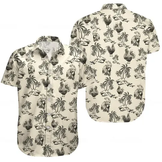 Rooster Hawaiian Shirt, Farm Life Shirt, Rooster Shirt For Men, Chicken Shirt, Chicken Button Up Shirt