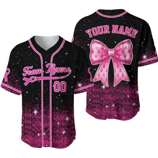 Breast Cancer Awareness Baseball Jersey, Coquette Ribbon Baseball Jersey, Support Team Uniform