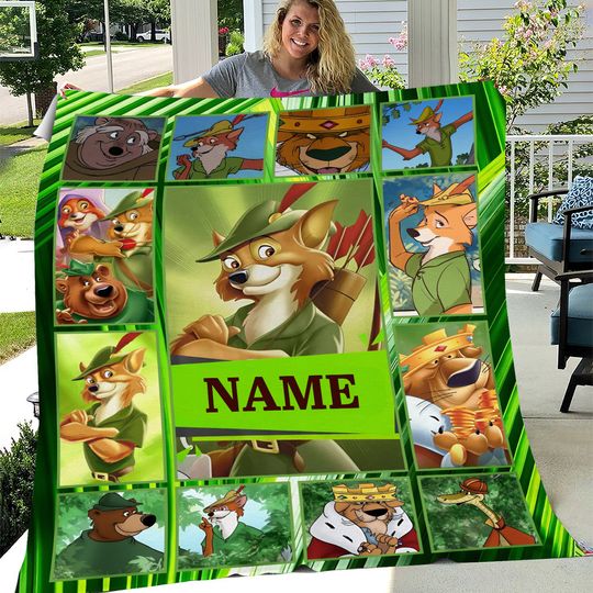 Personalized Disney Robin Hood Blanket, Custom Name Robin Hood Birthday Blanket