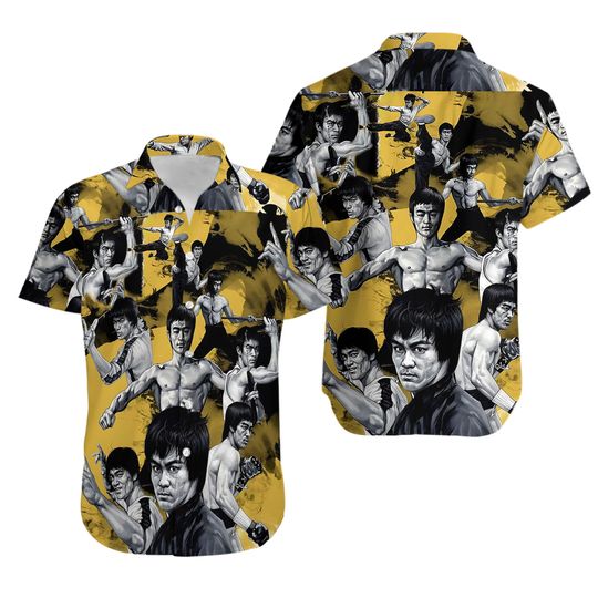 Bruce Lee Yellow Art Hawaiian Shirt, Summer Gift For Fans