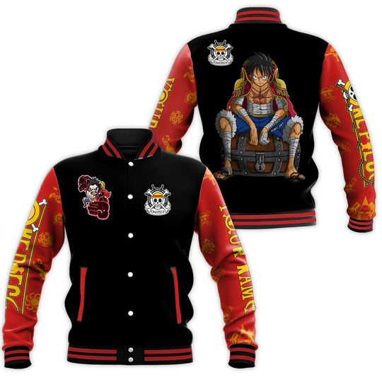 Mokey D Luffy Custom Name Black Red Baseball Jacket