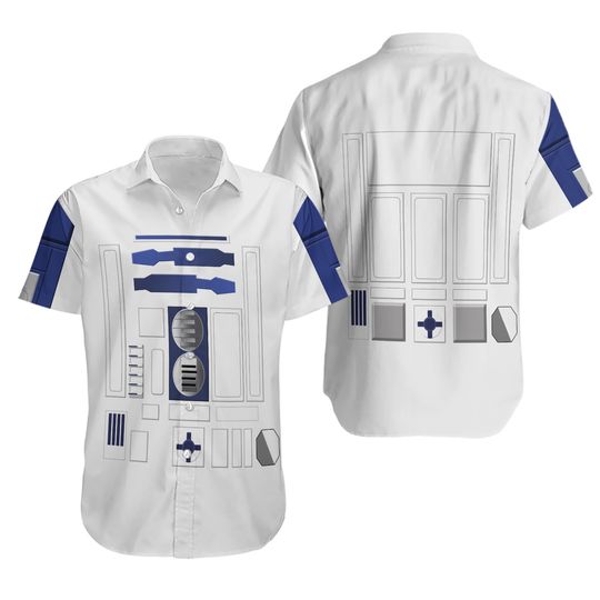 R2-D2 Cosplay Button Shirt, Star Wars Hawaiian Shirt, Galaxy's Edge Shorts Men, Clone Trooper Costume Shirt For Men, Halloween Gifts