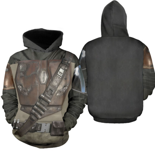 Mandalorian Costume Hoodie, Star Wars Warrior Cosplay Costume Clothing, Movie Character Halloween Costume Sweatshirt , All Over Print Shirt