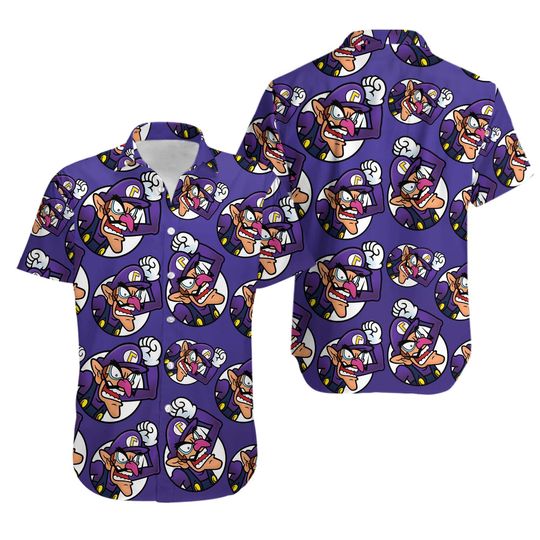Super Mario Waluigi Hawaiian Shirt Casual Button Down Unisex