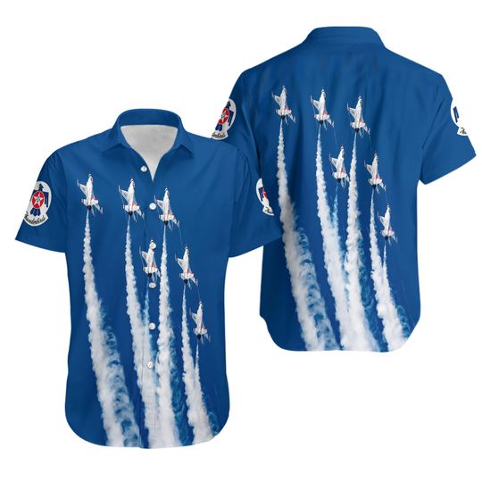 USAF Thunderbirds Show Hawaiian Shirt Short Sleeve Summer Beach Size S - 5XL