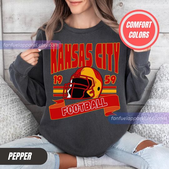 Discover Kansas City Football Comfort Colors Vintage Style Sweatshirt, Kansas City Football Crewneck, Football Sweatshirt, Kansas City Fan Gifts FC12