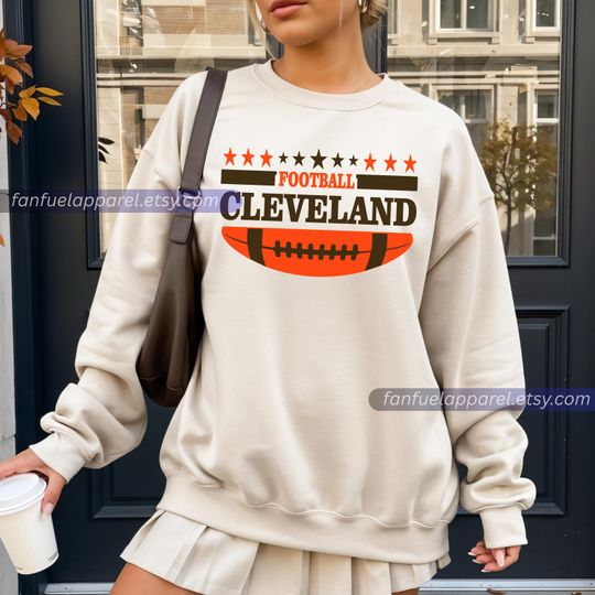 Cleveland Football Team Brown Vintage Sweatshirt, Football Sweatshirt, Football Fan Gifts