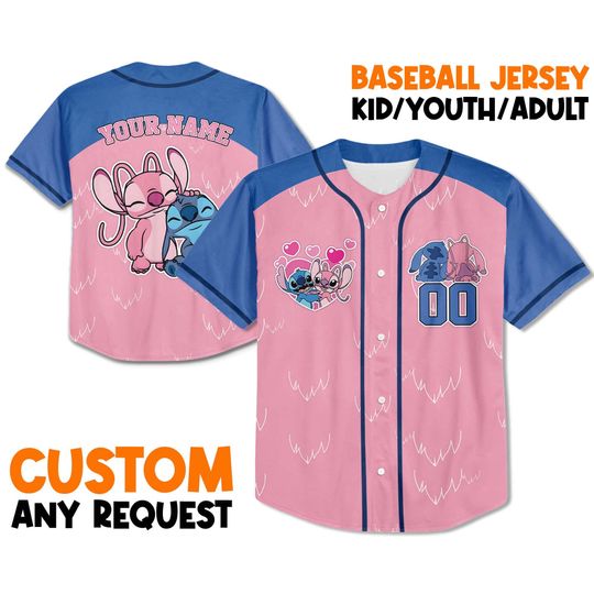 Discover Custom Stitch Angel Baseball Jersey, Personalized Disney Stitch Angel Jersey, Gift for Kids, Disney Birthday Gift, Gift For Baseball Fans