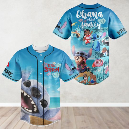 Custom Lilo And Stitch Baseball Jersey, Ohana Means Family Shirt, Stitch Movie Baseball Shirt, Disneyland Jersey, Disneyworld Gifts