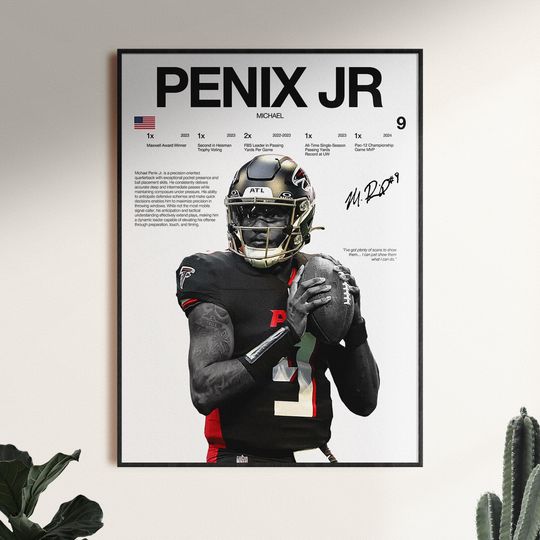 Discover Michael Penix Jr Poster, football Wall Art, Quarterback Digital Download, Huskies Football Print, Penix Artwork, Sports Decor Gift
