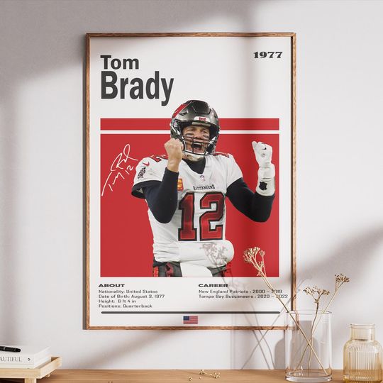 Tom Brady Poster | football Football Wall Art Print | Quarterback Legend Home Decor | New England Patriots Tampa Bay Buccaneers Artwork | Soccer