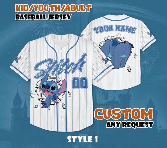 Discover Custom Stitch Baseball Jersey, Personalized Disney Stitch Jersey Shirt, Magic Kingdom Shirt, Gift for Disney Fans & Kids, Birthday Gifts
