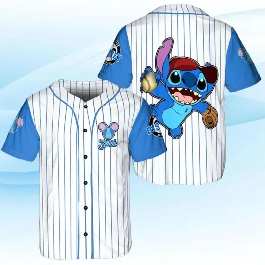 Discover Cute Stitch Let's Play Baseball We're A Team Lilo & Stitch Baseball Jersey Shirt