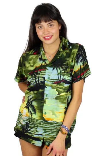 Funky Hawaiian Blouse Surf Dark Green