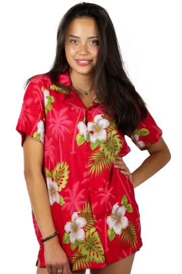 Discover Funky Hawaiian Blouse Small Flower Red Different Sizes