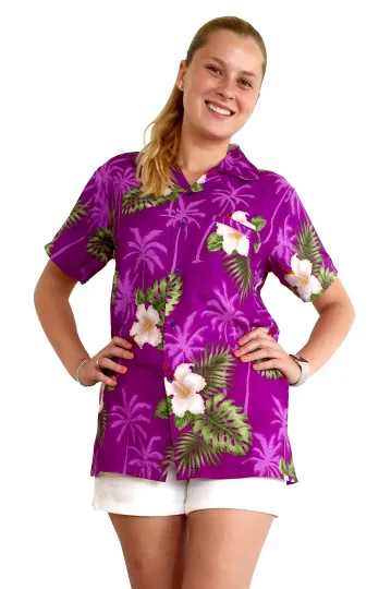 Discover Funky Hawaiian Blouse Small Flower Violet Different Sizes
