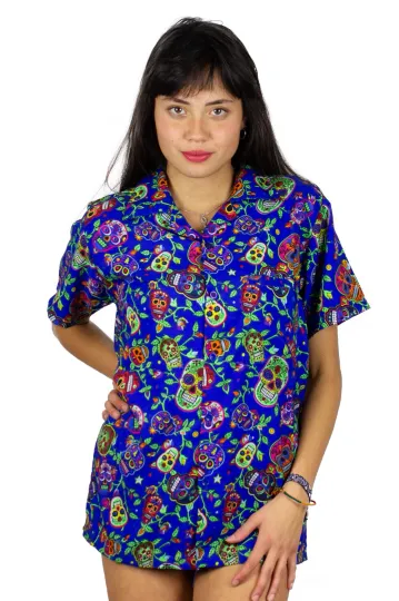 Discover Funky Hawaiian Blouse Skulls Multiblue Different Sizes Hawaiian Shirt
