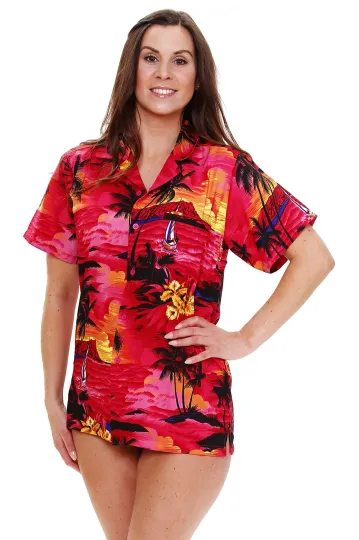 Discover Funky Hawaiian Blouse Surf Pink Hawaiian Shirt for Women and Men