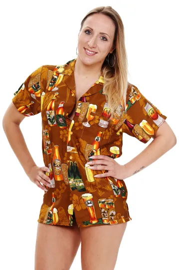 Discover Funky Hawaiian Blouse Beer Bottle Pattern Hawaiian Shirt Brown