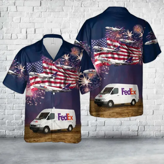 Discover FedEx Express Delivery Van 4th Of July Hawaiian Shirt