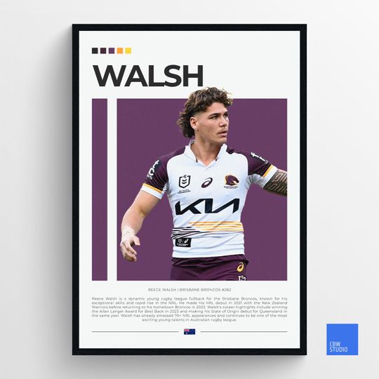 Discover Reece Walsh NRL Brisbane Broncos - Sports Bedroom Posters, Minimalist Office Wall Art