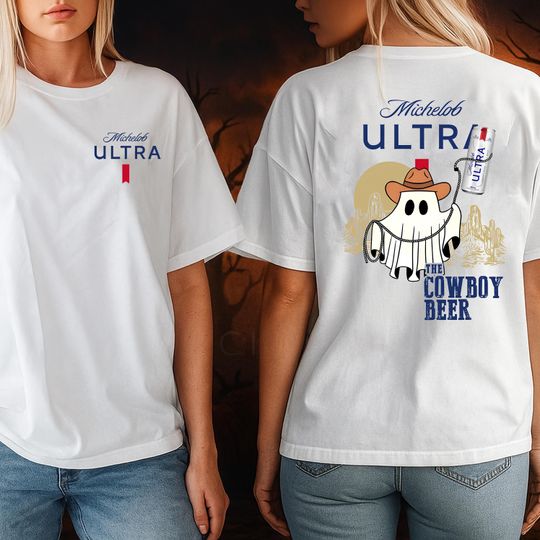 Discover Michelob Ultra Halloween Spooky Ghost Cowboy Two-Side T-Shirt