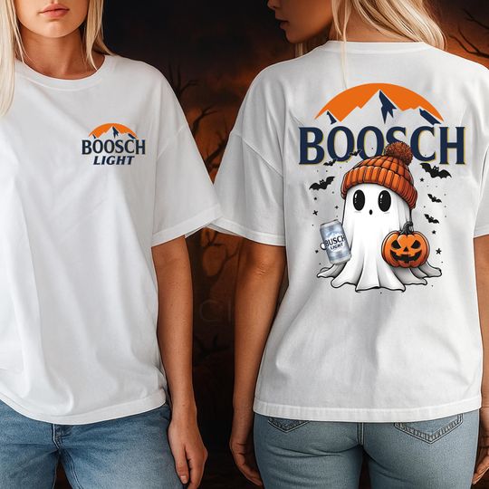 Discover Boosch Halloween Beer T-Shirt, Light Beer Halloween Ghost & Pumpkin Graphic Tee, Two-Sided Spooky Season T-Shirt