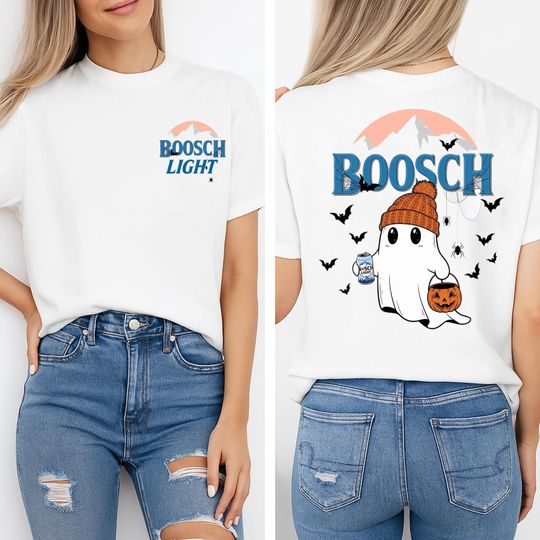 Discover Boosch Light Halloween T-Shirt | Funny Ghost Drinking Beer | Spooky Pumpkin Ghost Tee | Fall Party Shirt