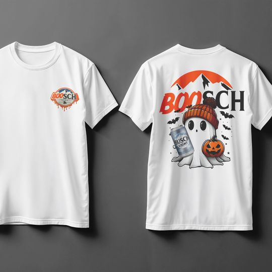 Discover Boosch Light Halloween Ghost Pumpkin T-Shirt, Double Sided Graphic, Funny Pumpkin Tee, Halloween Costume