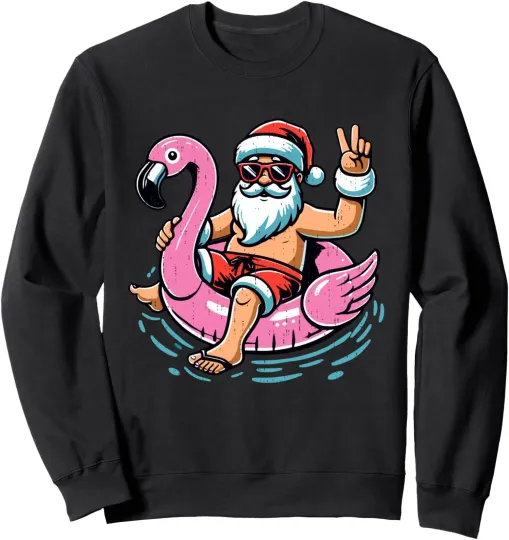 Discover Christmas in July Santa Flamingo Unisex Crewneck Sweatshirt