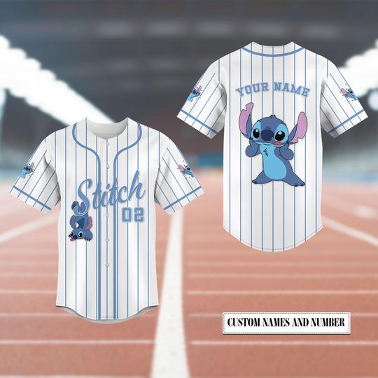Discover Custom Stitch Baseball Jersey, Personalized Lilo and Stitch Jersey, Disney Baseball Shirt, Blue Pinstripe Jersey, Cute Sports Fan Shirt