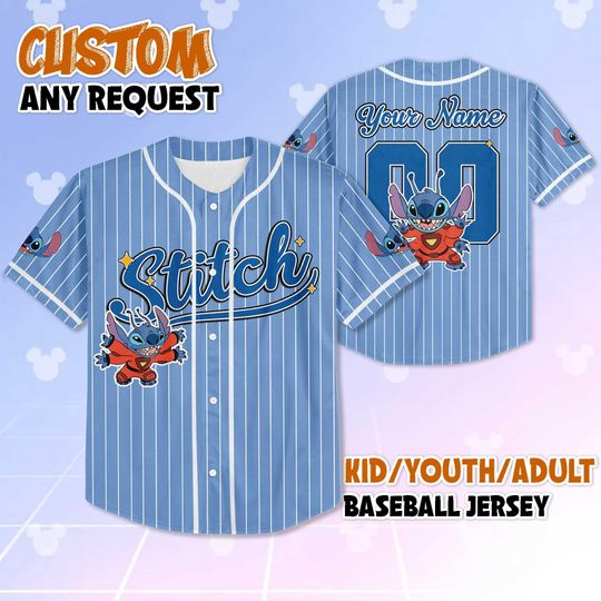 Discover Personalized Stitch Baseball Jersey, Custom Lilo and Stitch Shirt, Disney Trip Outfit for Kids & Adults, Ohana Matching Jersey