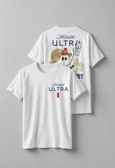 Discover Michelob Ultra Halloween Ghost Shirt, Boo Cowboy Ghost T-Shirt, Spooky Season Double Sided Tee, Trendy Halloween Gift for Her