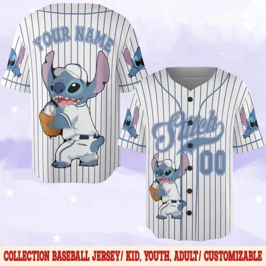 Discover Personalized Stitch Play Baseball Lilo & Stitch Striped Baseball Jersey Shirt