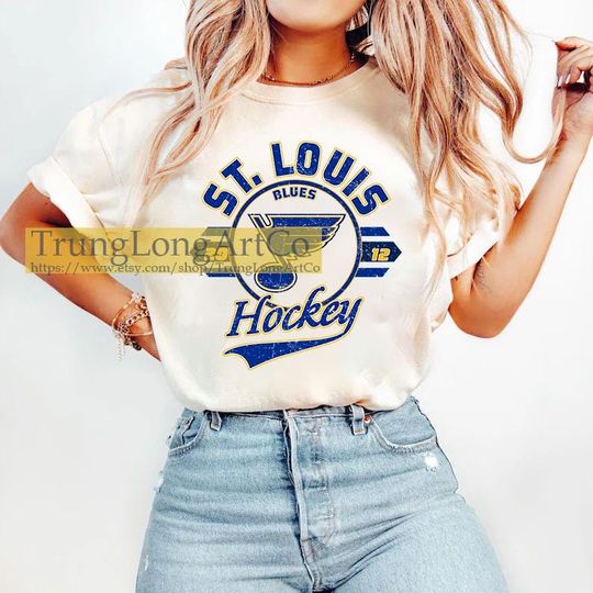 Discover ST. Louis Blue Sweatshirt, Vintage Style ST. Louis Blue Crewneck, Retro Calgary Hockey Shirt, Retro ST. Louis Blue Ice Hockey, Hockey Fan