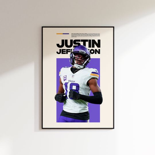 Justin Jefferson Print, Justin Jefferson Poster, Football Wall Art, Justin Jefferson Printable, Super Bowl Champions, Minnesota Vikings