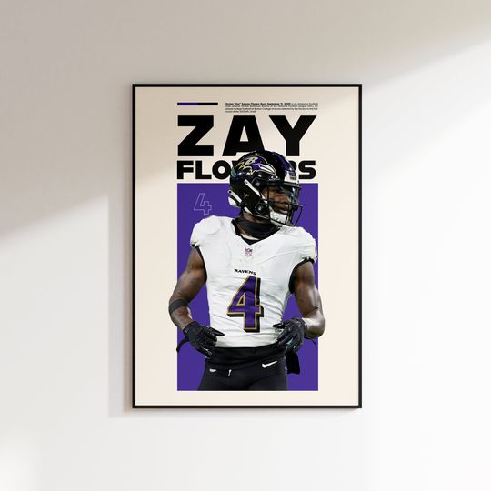 Zay Flowers Print, Zay Flowers Poster, Football Wall Art, Zay Flowers Printable, Super Bowl Print, Baltimore Ravens Poster
