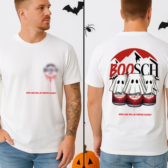 Discover Boosch Light Halloween Graphic T-Shirt, Funny Ghost & Beer Can Design, Unisex Fall T-Shirt for Men and Women