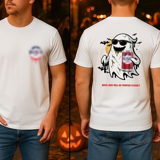 Discover Boosch Light Pumpkin Ghost T-Shirt - Funny Halloween Ghost Beer Can Graphic Tee, Spooky Boo Drinking Shirt, Unisex Gift for Men Women