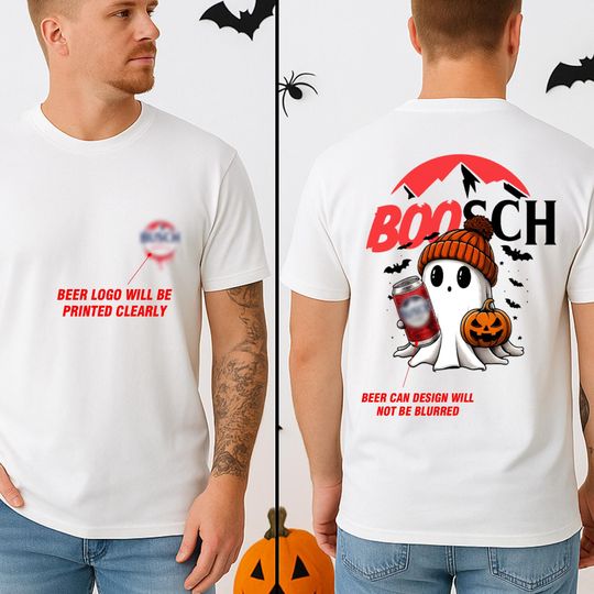 Boosch Light Ghost Halloween T-Shirt – Cute Boo Ghost & Pumpkin, Double Sided Graphic Tee, Spooky Season Gift for Him/Her
