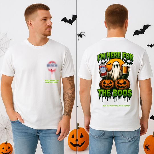 Discover I'm Here for the Boos Halloween T-Shirt Spooky Beer Ghost Double-Sided Unisex Tee