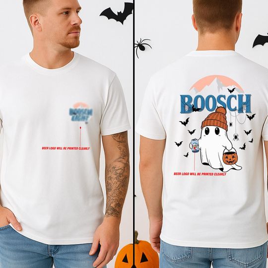 Boosh Ghost Halloween T-Shirt Two-Sided Beer and Pumpkin Design
