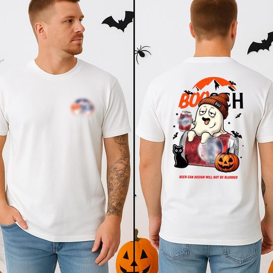Boosch Light Beer Halloween T-Shirt, 2-Sided Ghost & Pumpkin Graphic, Funny Spooky Season Tee