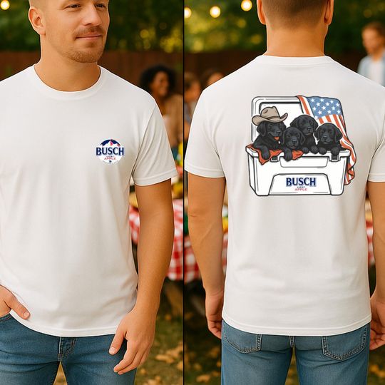 Discover Light Beer Dog Shirt  Puppies in Cooler & American Flag, Patriotic Beer Graphic Tee, Funny Gift for Dog Lovers Men Women