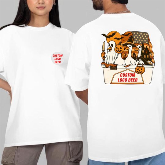 Discover Funny Halloween Goose T-Shirt with Pumpkin and Ghost Halloween Costume Design